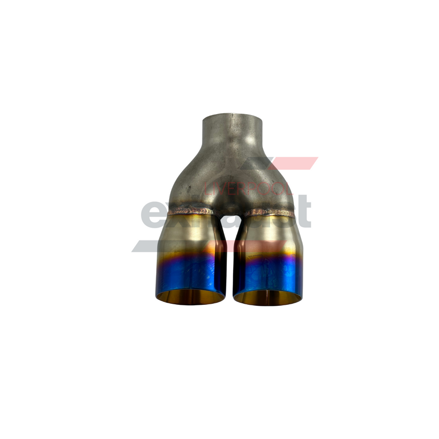 Hurricane - Stainless Steel Y-Piece Doubled Wall Bumper Straight Angle Cut 64mm x 76mm x 205mm Exhaust Tip