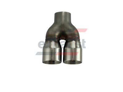 Hurricane - Stainless Steel Y-Piece Doubled Wall Bumper Straight Angle Cut 64mm x 76mm x 205mm Exhaust Tip