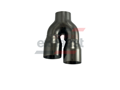 Hurricane - Stainless Steel Y-Piece Doubled Wall Bumper Cut Right 64mm x 76mm x 215mm Length Exhaust Tip