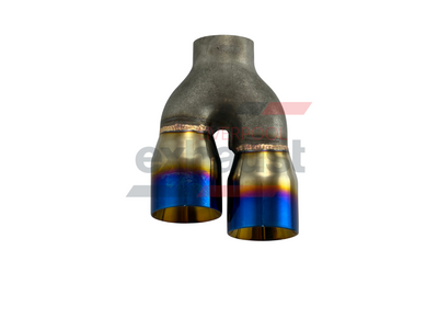 Hurricane - Stainless Steel Y-Piece Doubled Wall Bumper Cut Right 64mm x 76mm x 215mm Length Exhaust Tip