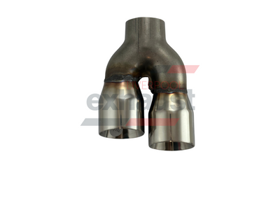 Hurricane - Stainless Steel Y-Piece Doubled Wall Bumper Cut Right 64mm x 76mm x 215mm Length Exhaust Tip