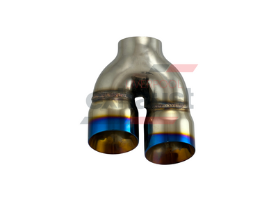 Hurricane - Stainless Steel Y-Piece Doubled Wall Bumper Cut Right 76mm x 89mm x 220mm Exhaust Tip